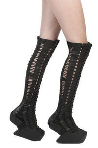 KNEE HIGH LACED UP BOOTS