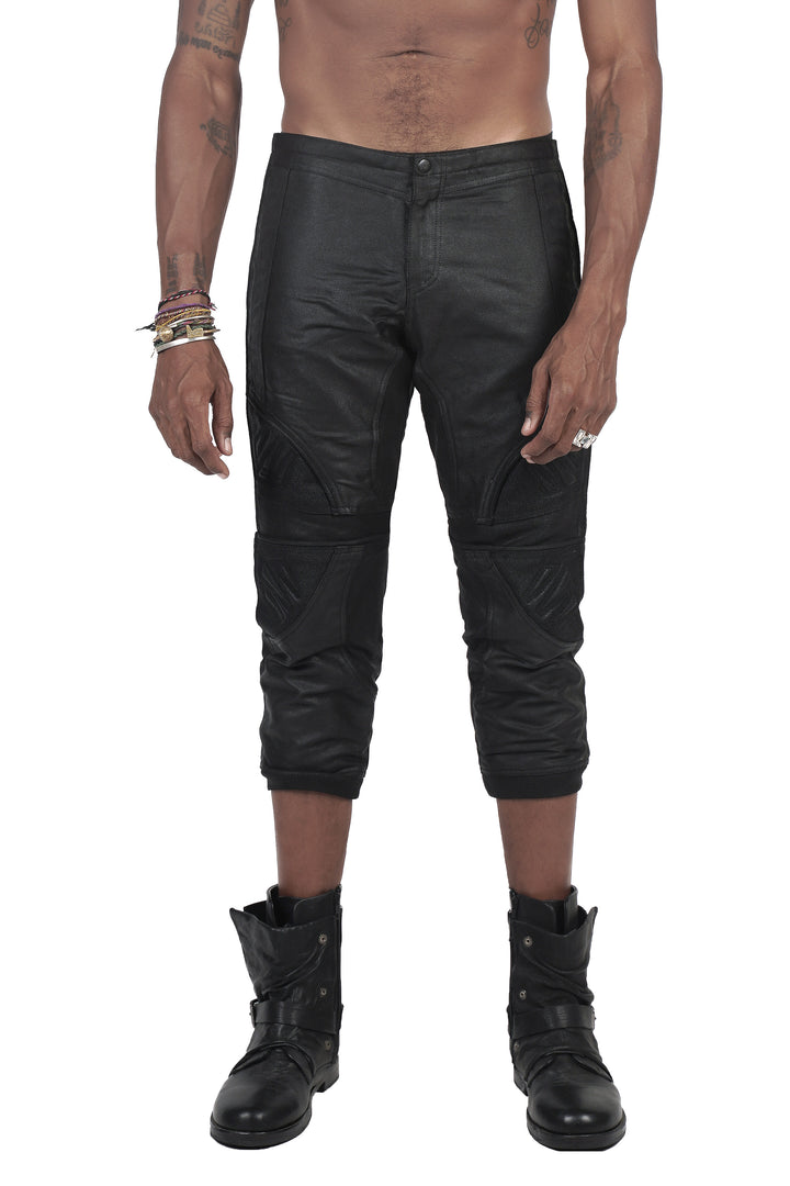Black cropped leather pants