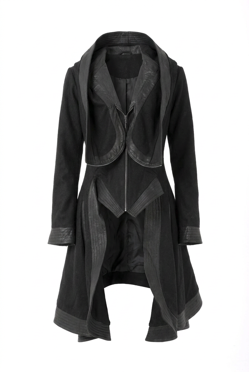 Crocodile Hooded Wool Coat - GELAREH