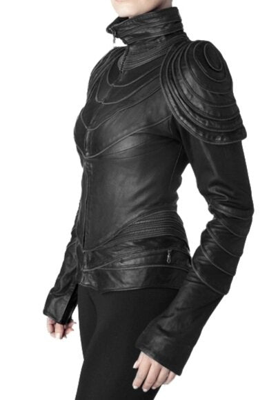 Leather Jacket Zipper Jacket Fashion Outerwear Women's Jackets Statement Pieces- GELAREH
